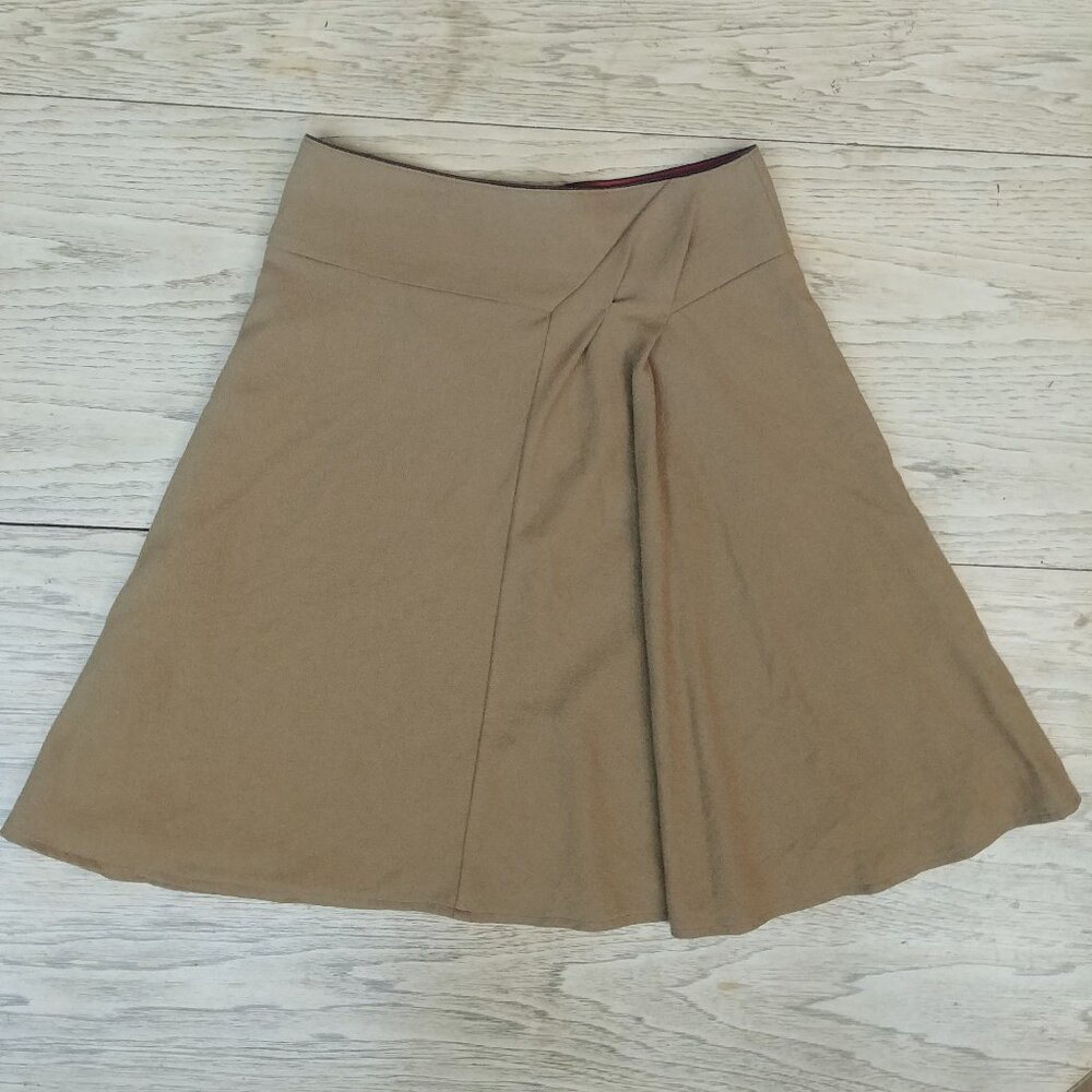 Boogie Woogie lightweight 100% wool light camel brown tan flare skirt 38 Small
